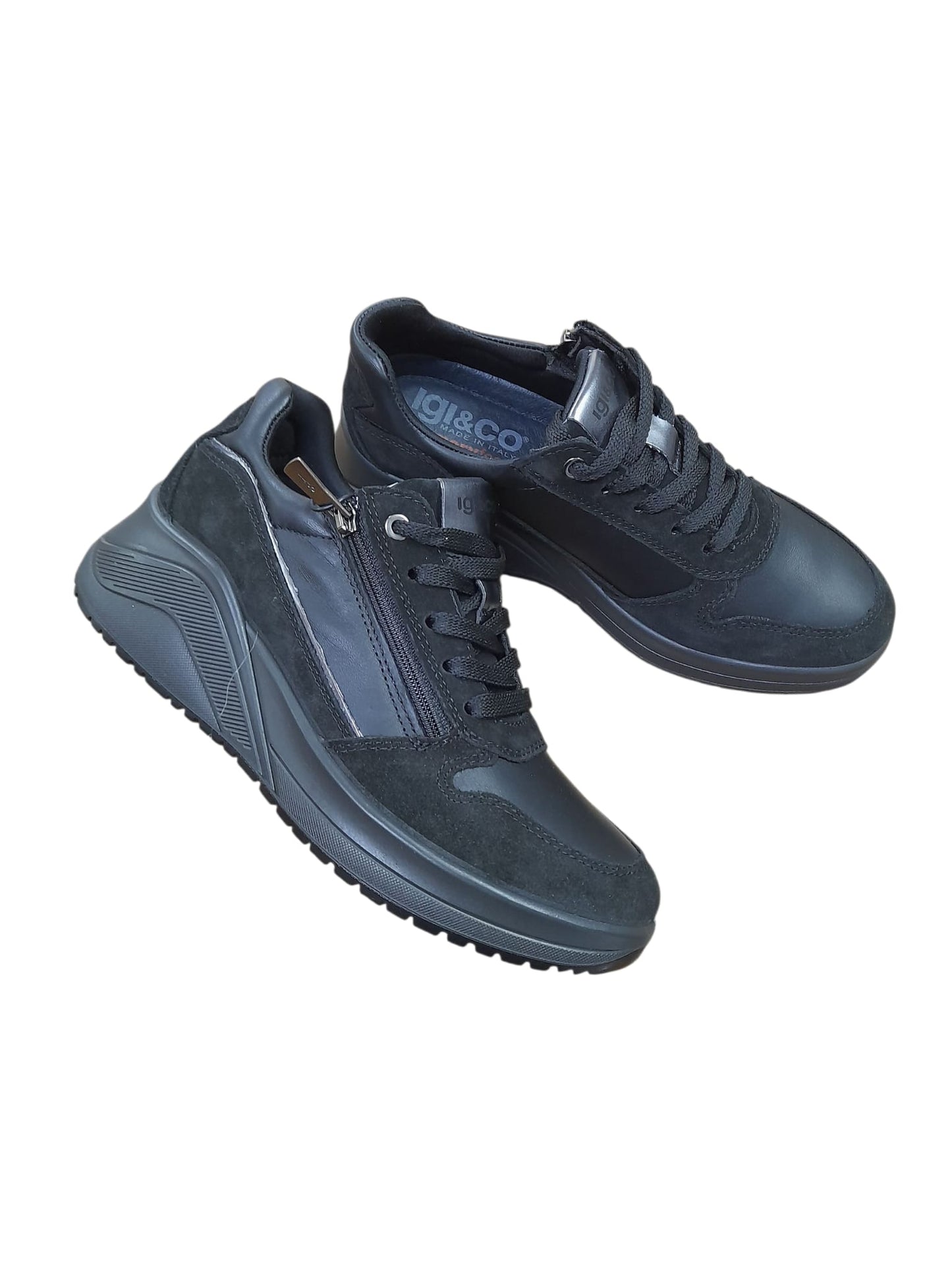 Sneakers IGI&CO scarpa sportiva donna MADE IN ITALY camoscio e pelle/nappa nero