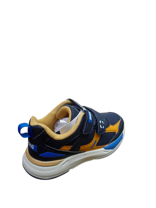 Sneaker PRIMIGI SPORT scarpa ginnastica da bambino in pelle e tela blu e senape
