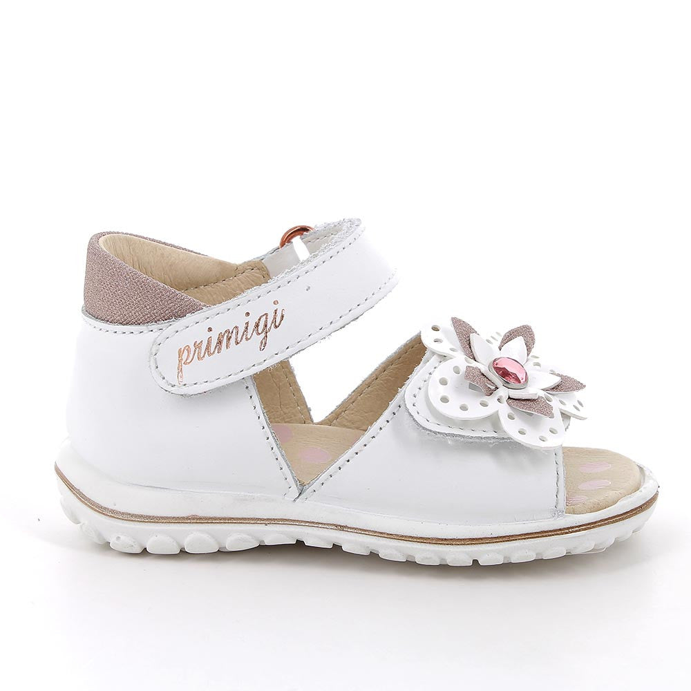 Sandalo PRIMIGI PRIMI PASSI da bambina in pelle/nappa iridescente luxor bianco
