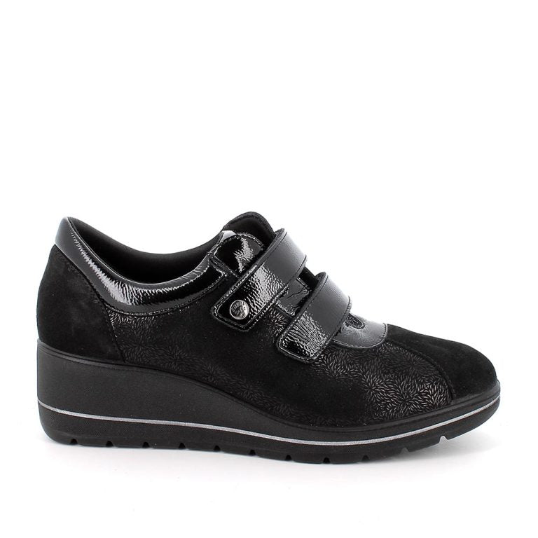 Linea confort ENVAL SOFT scarpa donna MADE IN ITALY in tessuto tekfit e camoscio nero