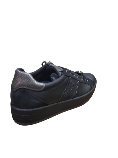Scarpa IGI&CO donna sportiva zeppa interna MADE IN ITALY pelle nero e laminato piombo