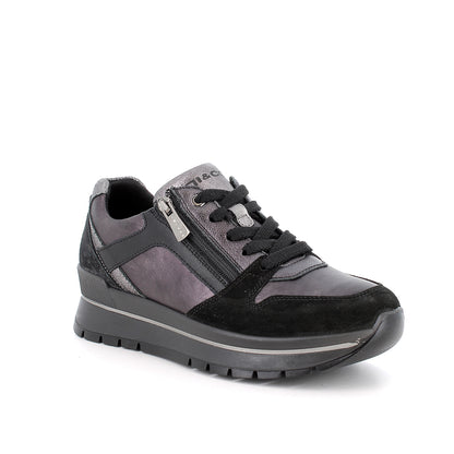 Sneakers IGI&CO scarpa donna MADE IN ITALY in camoscio laminato nero e acciaio