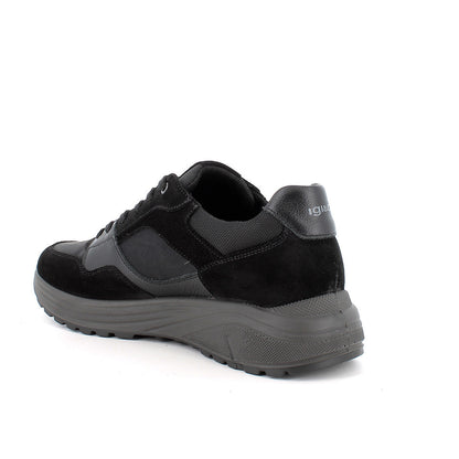 Scarpa uomo IGI&CO sneakers MADE IN ITALY in camoscio e nabuk nera con memory foam
