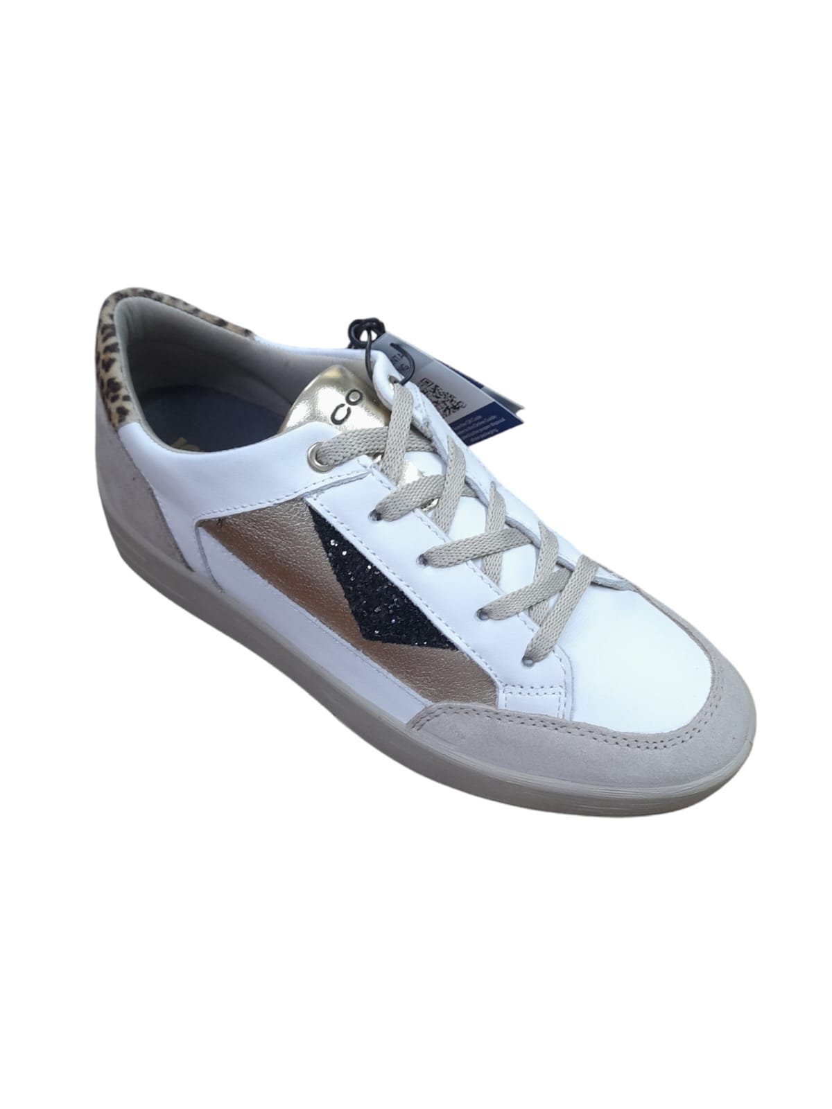 Sneakers IGI&CO scarpa da donna MADE IN ITALY in pelle/nappa bianco e camoscio beige