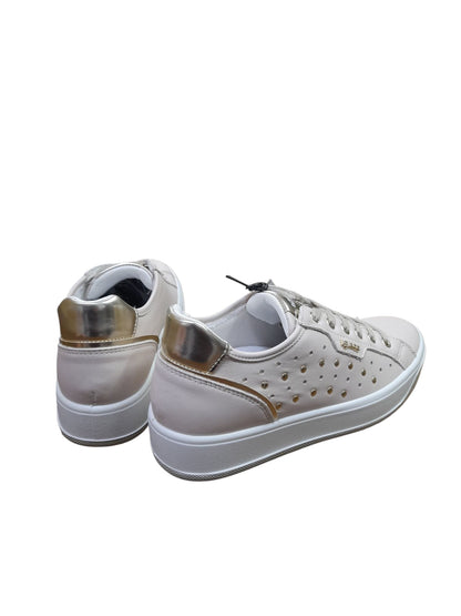 Sneakers IGI&CO scarpa sportiva donna MADE IN ITALY pelle/nappa soft beige borchiata