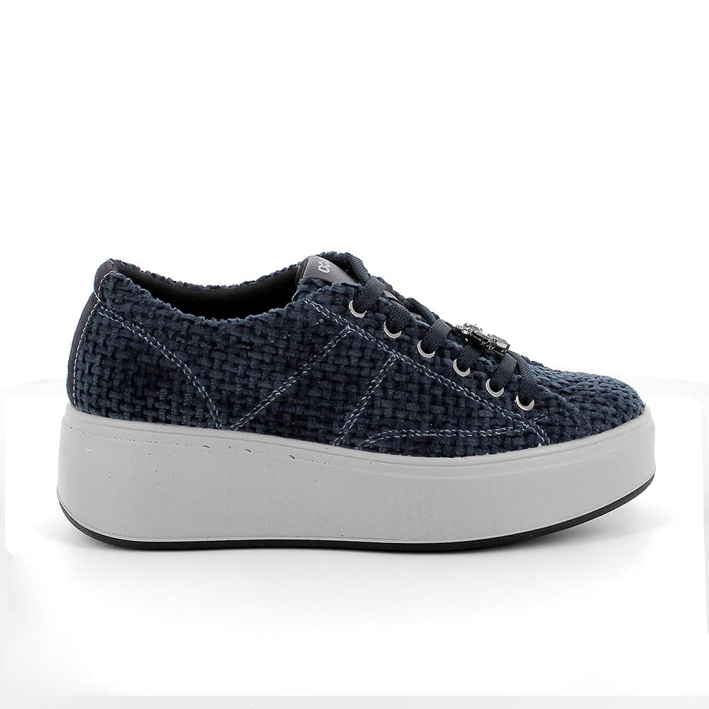 Sneakers IGI&CO PLATFORM scarpa sportiva donna a zeppa MADE IN ITALY in velluto blu
