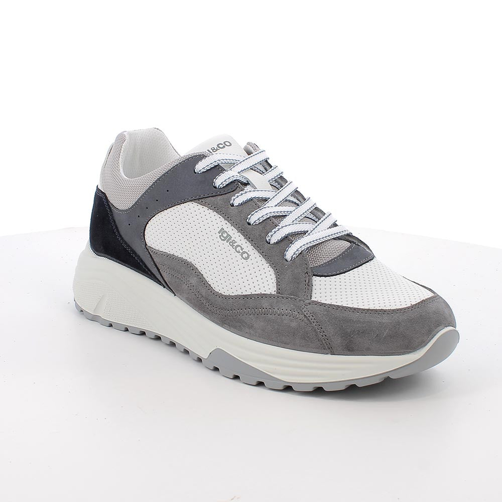 Sneakers IGI&CO scarpa sportiva uomo MADE IN ITALY in camoscio grigio e pelle bianco