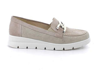 Mocassino ENVAL SOFT scarpa donna MADE IN ITALY in camoscio visone e beige