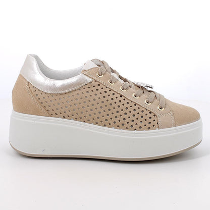 Sneakers IGI&CO PLATFORM scarpa donna a zeppa MADE IN ITALY in camoscio super avorio