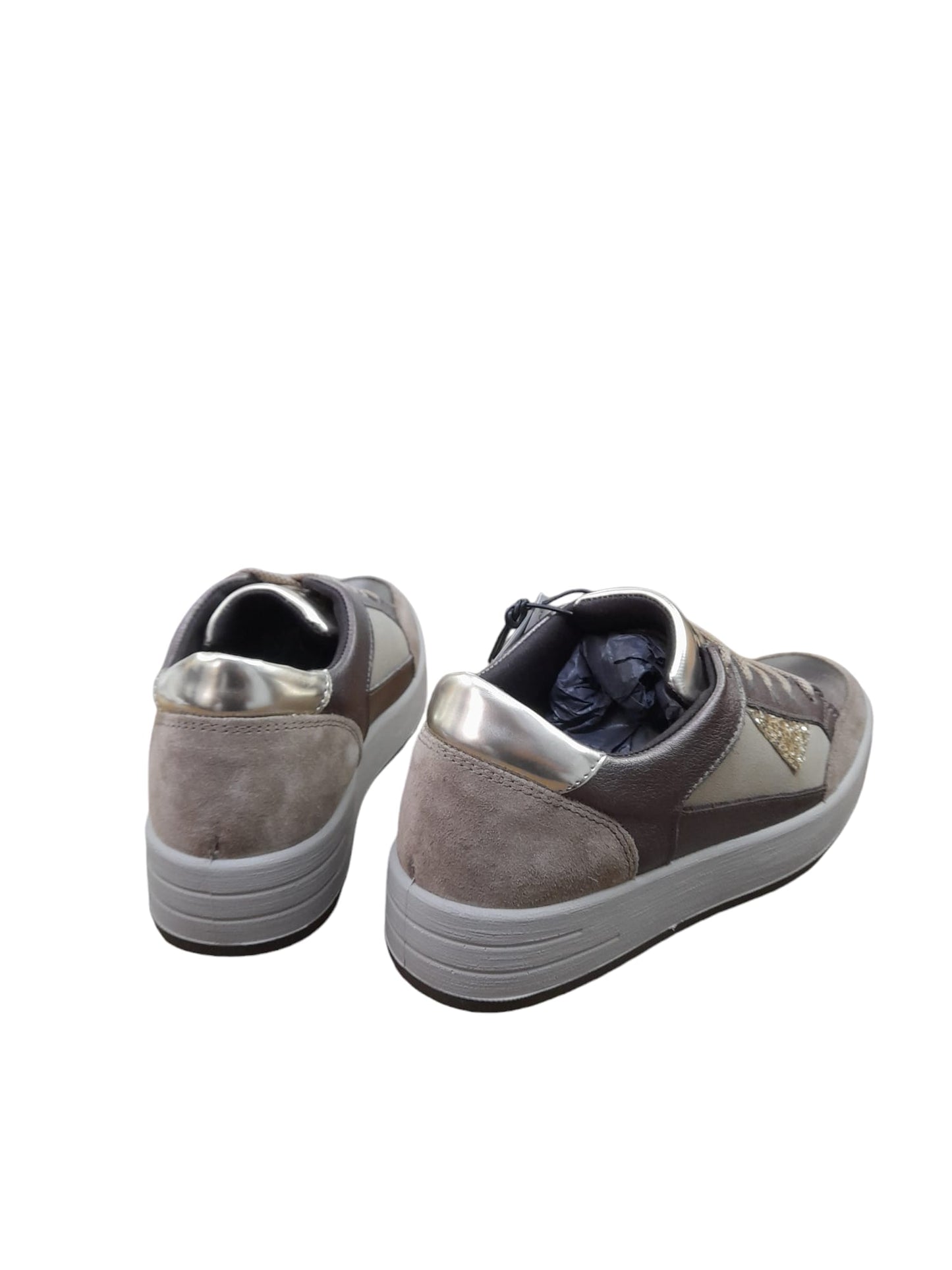 Sneakers IGI&CO scarpa donna MADE IN ITALY pelle/fiore bottolato e camoscio bronzo