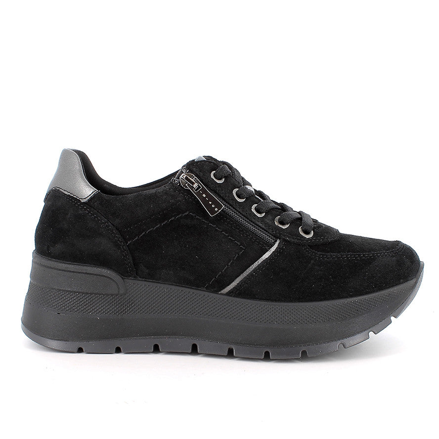 Sneakers IGI&CO scarpa donna MADE IN ITALY in camoscio super nero a zeppa