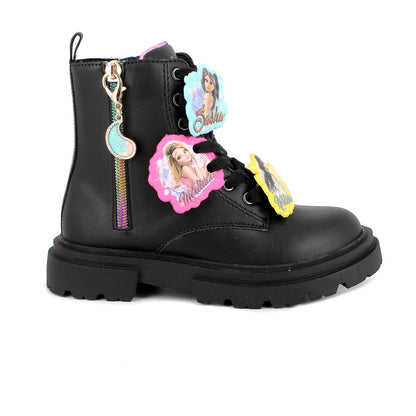 Anfibio PRIMIGI MERMAID MAGIC stivaletto da bambina lacci e cerniera in pelle nero