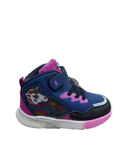 Scarpa PRIMIGI SPORT LIGHTS ginnastica bambina a luci led bambino pelle blu rialzato
